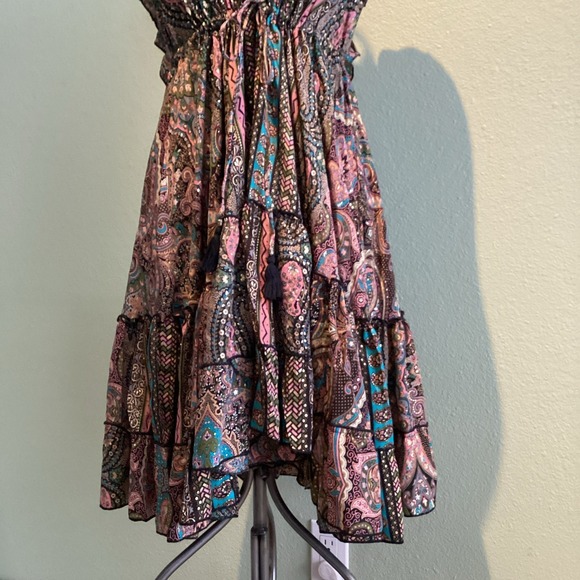Karma Highway Ruffled Open Back Tiered Skirt Paisley Fairy Dress One Size - Picture 3 of 10